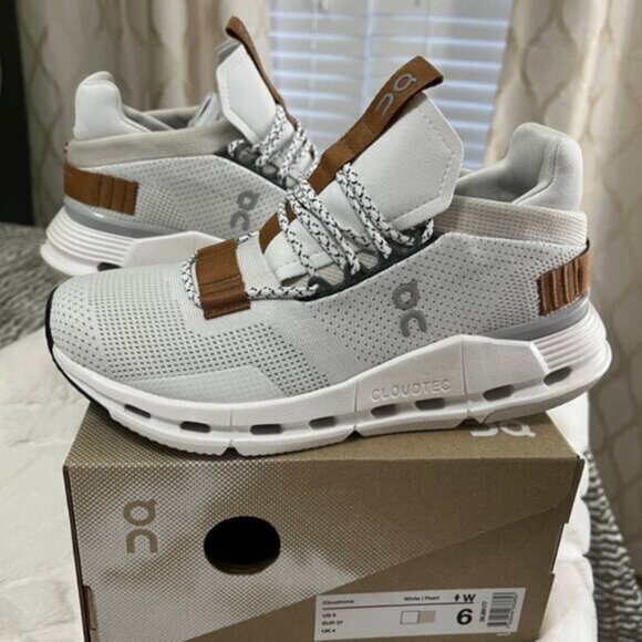 On Cloud Cloudnova Running Shoes White Pearl Brown - Picture 1 of 5